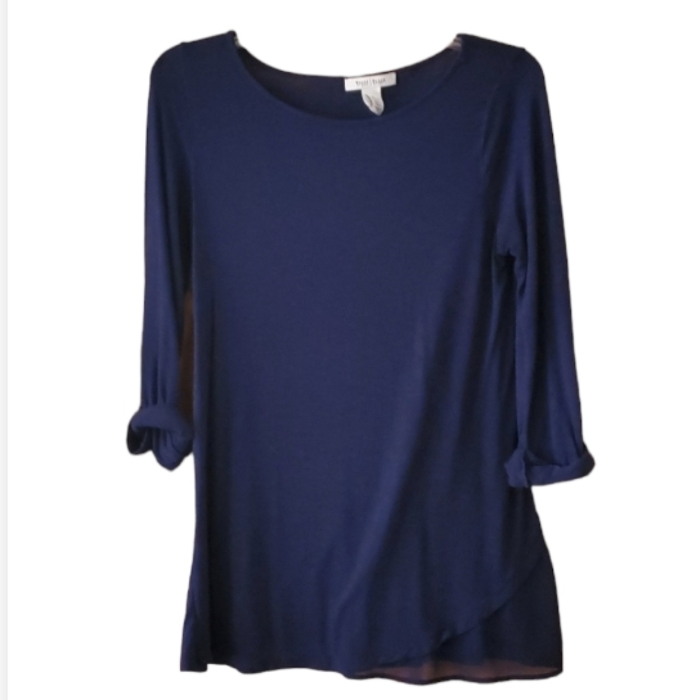 WHBM Navy Boatneck Tab Sleeve Shirt with Sheer Panel size medium‎